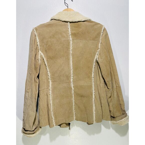 Marcelle Renee leather jacket sherpa suede coat faux tan vtg Y2K country women M - Picture 3 of 12